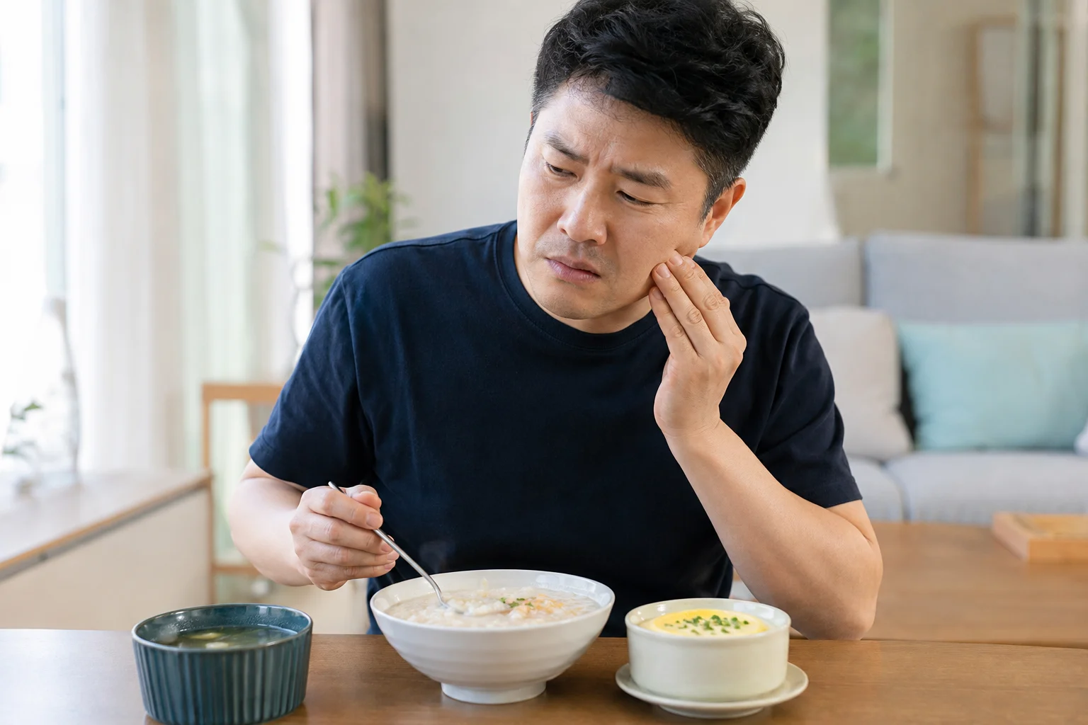 딱딱한 음식 어금니 깨짐 상태 확인과 대처 장면